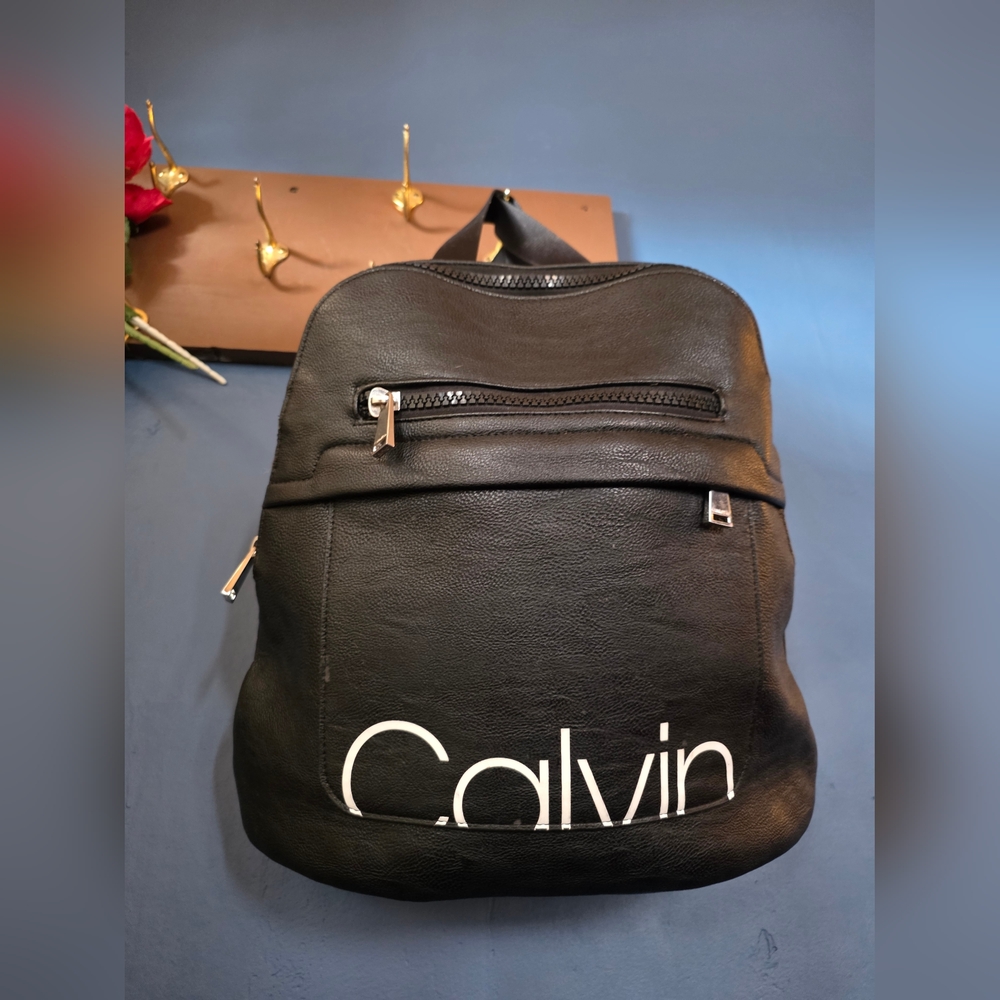 CALVIN KLEIN Black Leather Backpack
